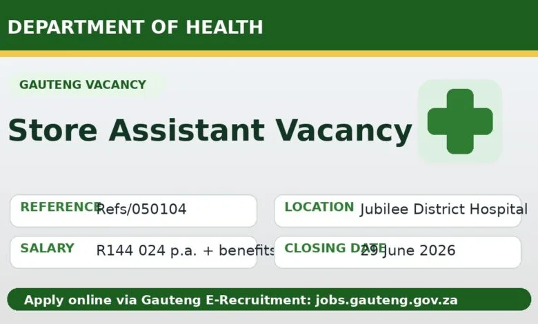 Department of Health Store Assistant Vacancy 2026
